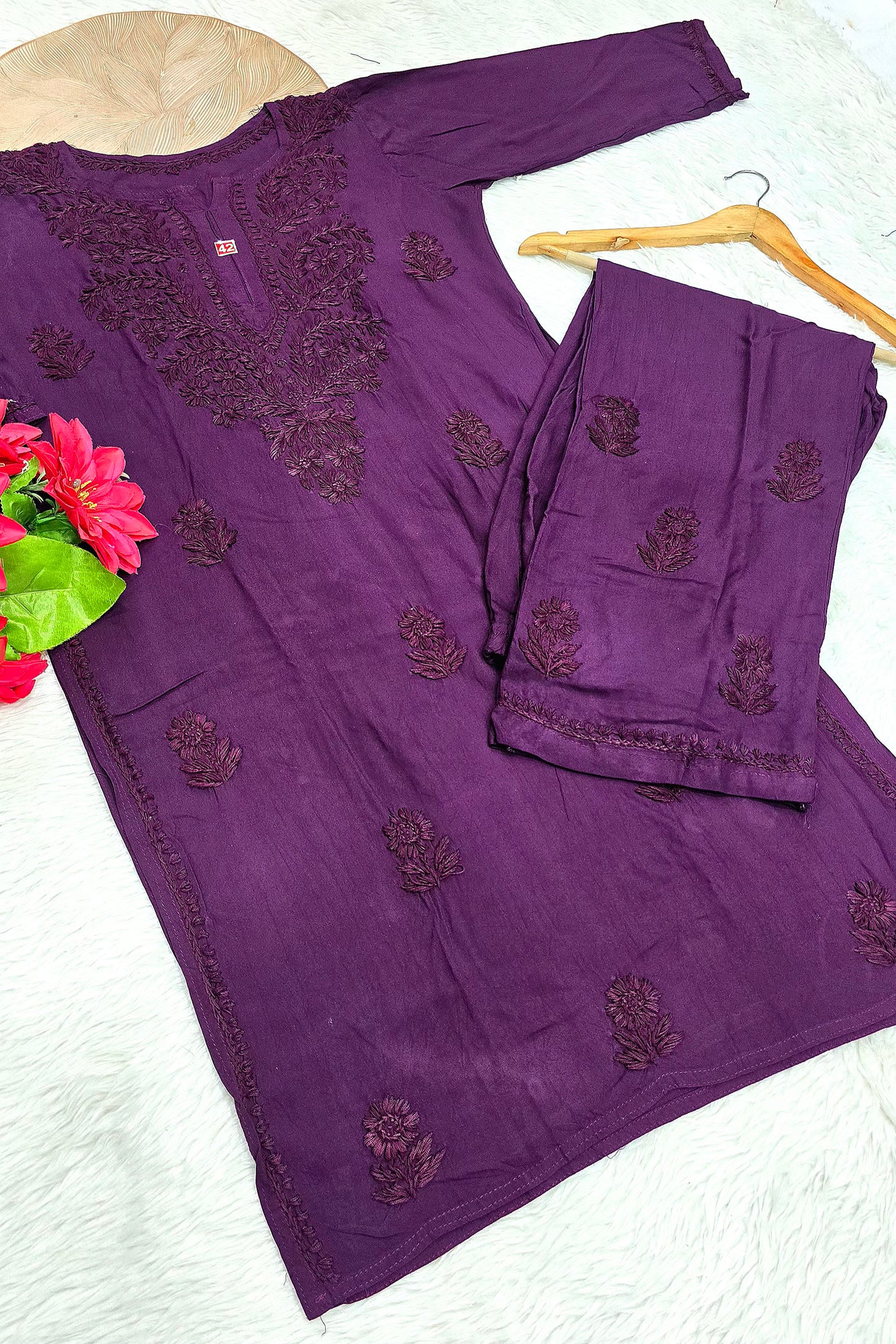 Royal Plum Handwork Lucknowi Chikankari Kurta Plazo