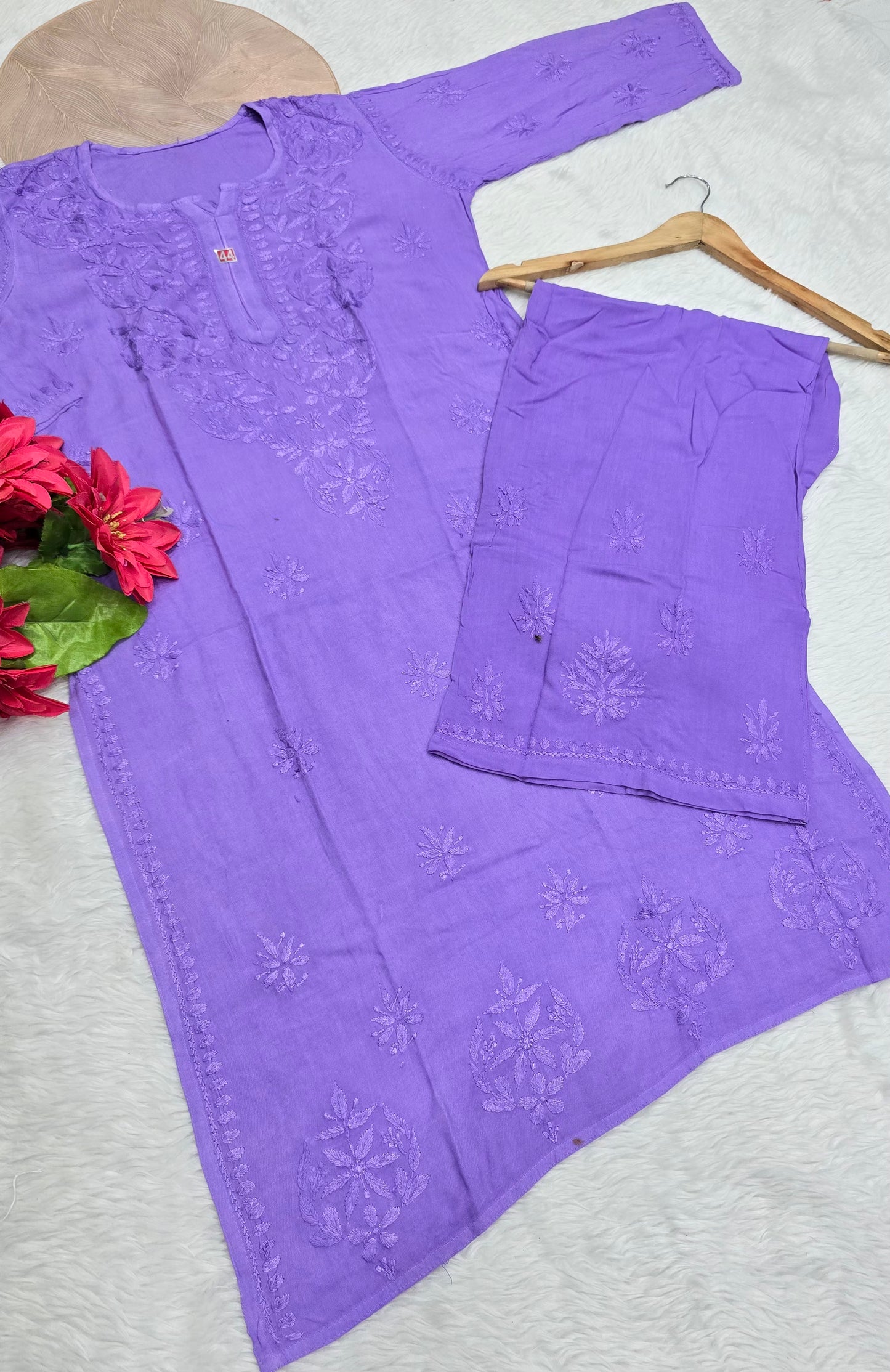 Lavender Lucknowi Chikankari Kurta Palazzo Set – Elegant Handcrafted Embroidery