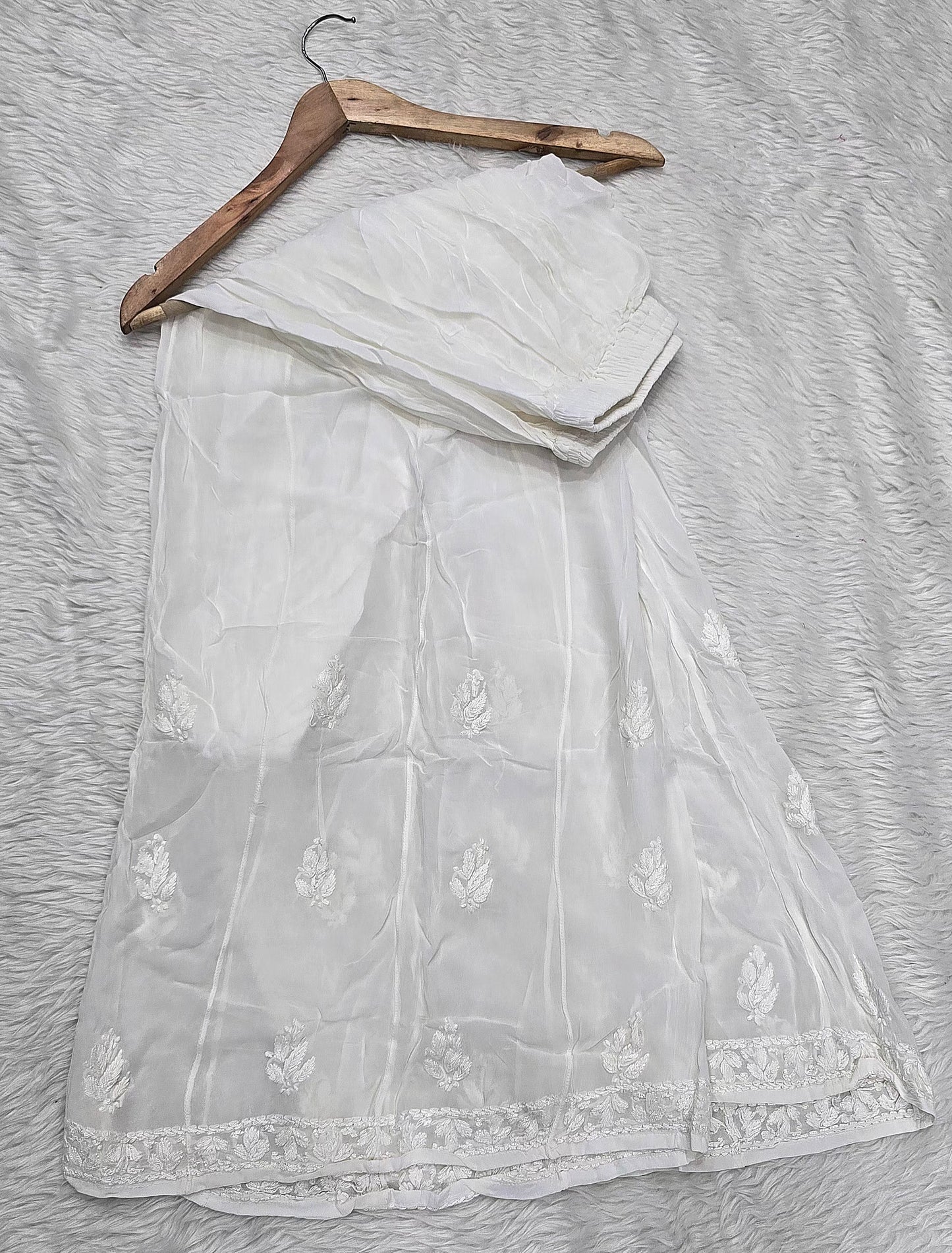 White Hand-Embroidered Chikankari Palazzo for Women - Viscose Fabric