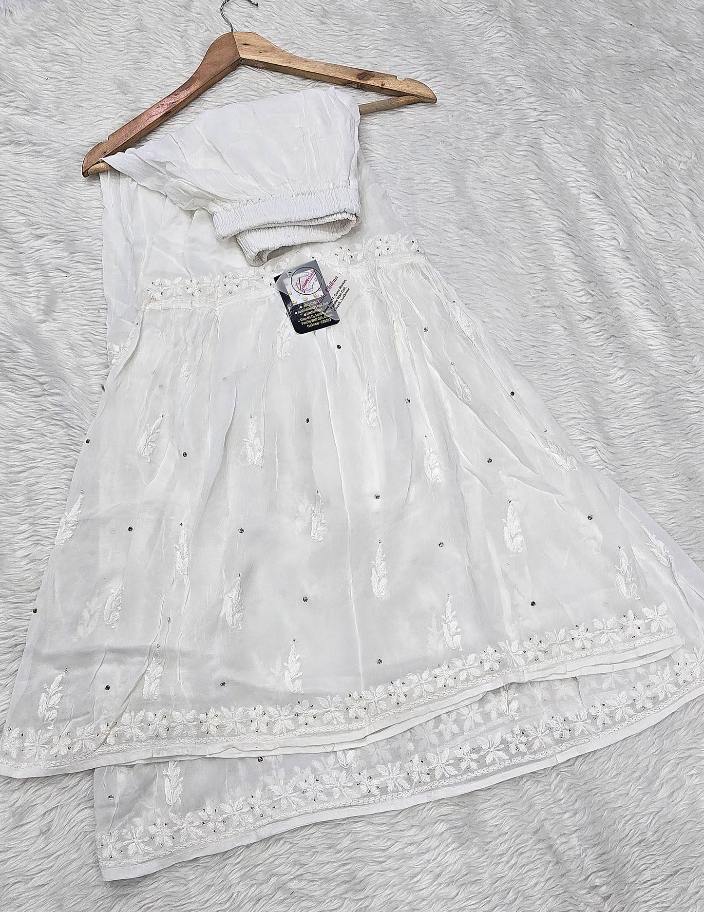 Pure White Mukesh Work Viscose Chikankari Garara for Women | Elegant Lucknowi Embroidered Ethnic Wear