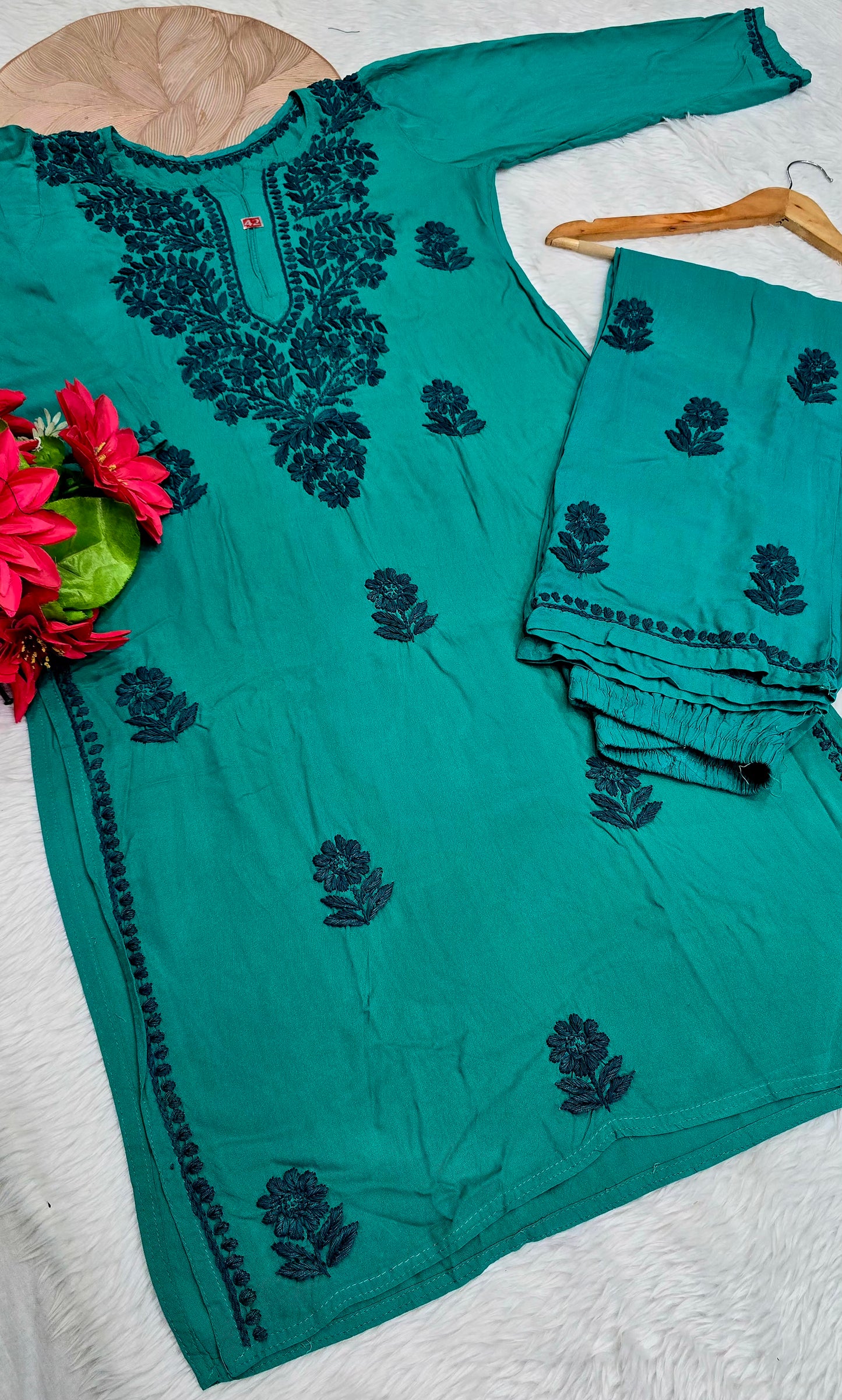 Aashi Chikan Emerald Heritage Kurti Plazo Set
