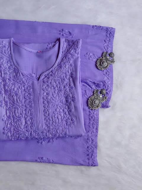 Premium Rayon Lucknowi Chikankari 2-Piece Kurta & Bottom Set – Hand Embroidered Ethnic Wear