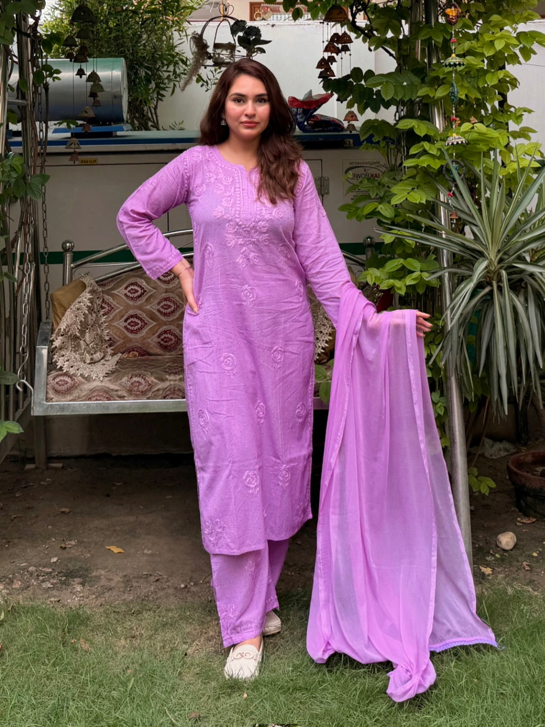 Premium Dobby Cotton Chikankari Embroidered Kurti Palazzo Set with Dupatta | Soft & Comfortable | Lucknowi Chikan Work