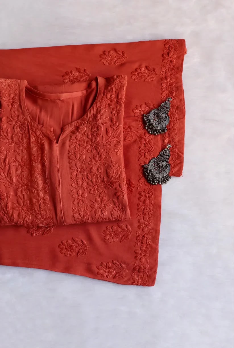 Premium Rayon Lucknowi Chikankari 2-Piece Kurta & Bottom Set – Hand Embroidered Ethnic Wear