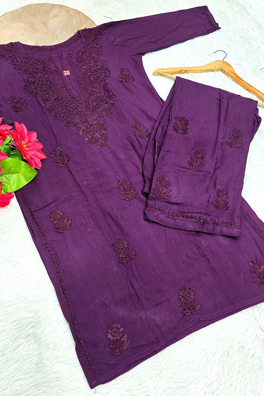 Royal Plum Handwork Lucknowi Chikankari Kurta Plazo