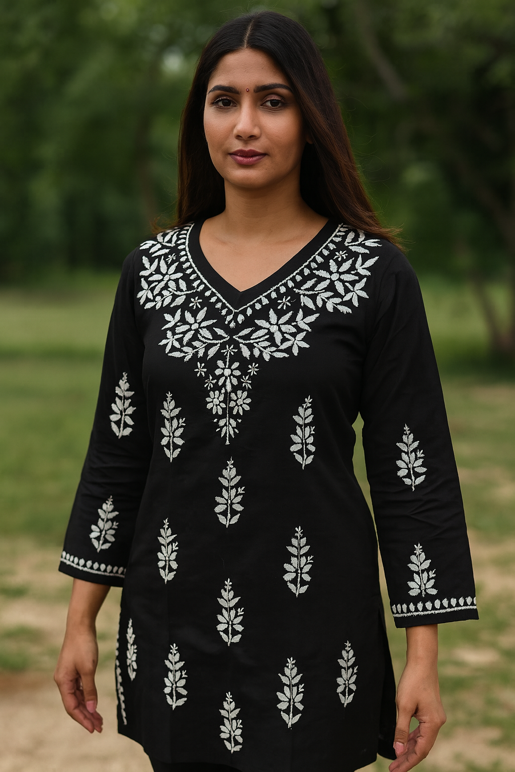 Traditional Lucknowi Chikankari Chanderi Tunic Top