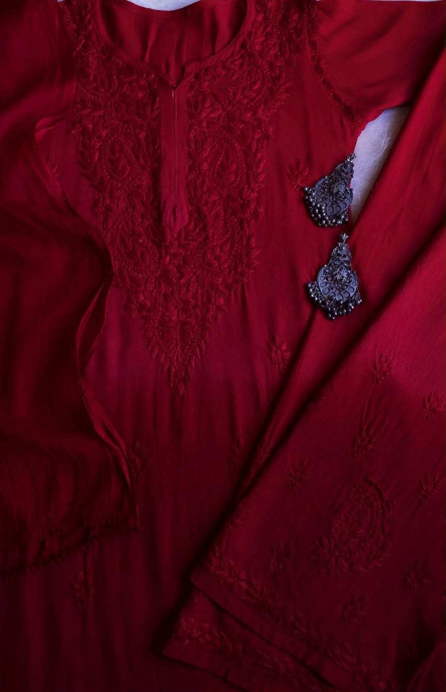Premium Rayon Chikankari 3-Piece Kurta Set with Dupatta & Palazzo