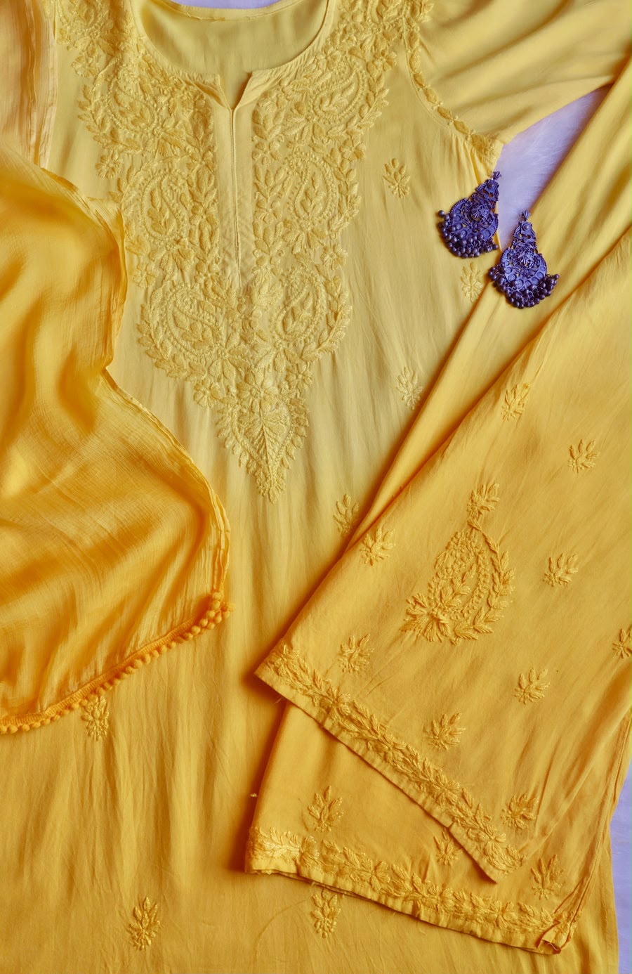 Premium Rayon Chikankari 3-Piece Kurta Set with Dupatta & Palazzo