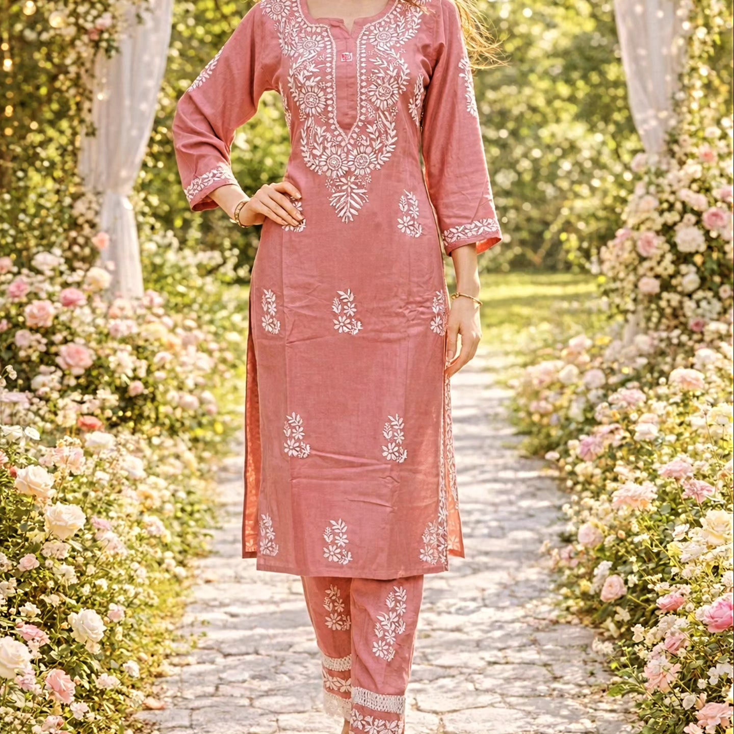 Stylish Rayon Afghani Kurti Plazo Set with Chikankari Hand Embroidery