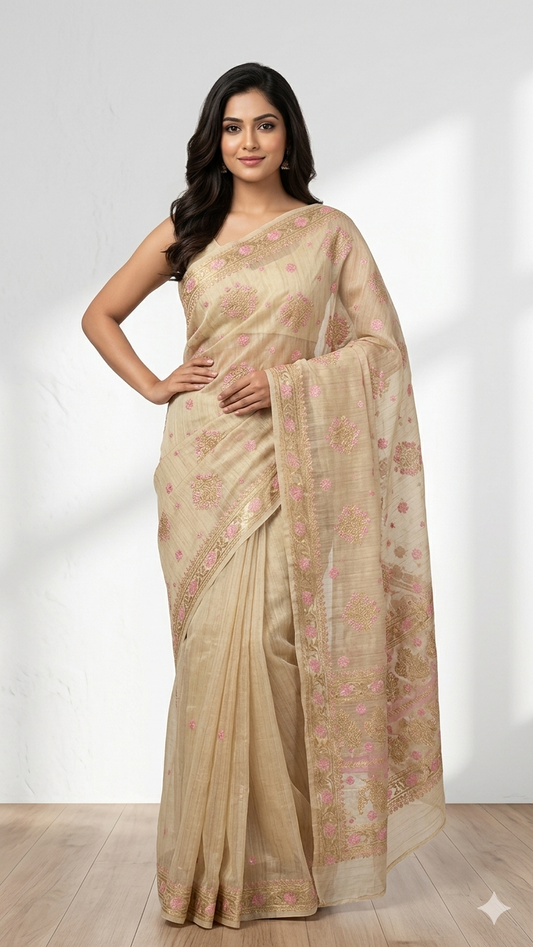 Luxury Kota Silk Chikankari Saree  – Handcrafted Beauty
