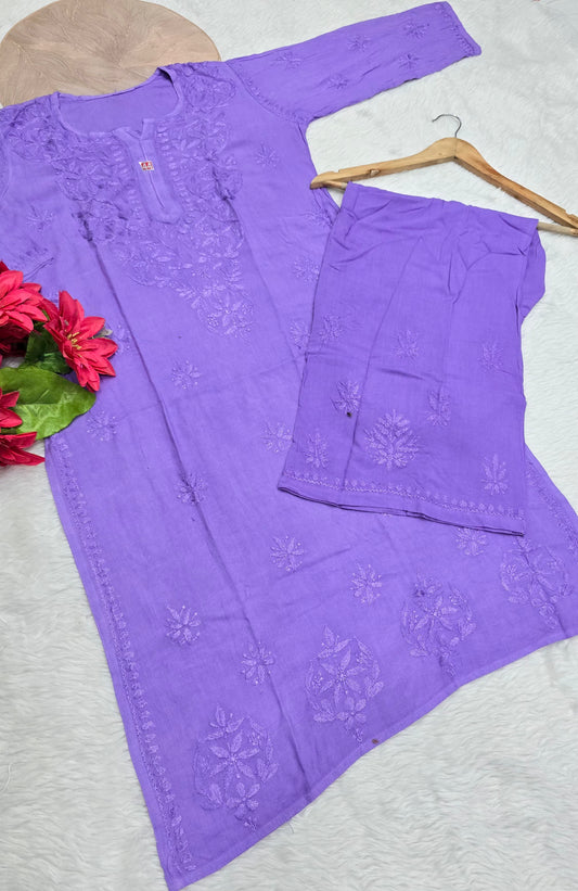 Lavender Lucknowi Chikankari Kurta Palazzo Set – Elegant Handcrafted Embroidery