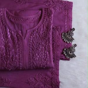 Premium Rayon Lucknowi Chikankari 2-Piece Kurta & Bottom Set – Hand Embroidered Ethnic Wear