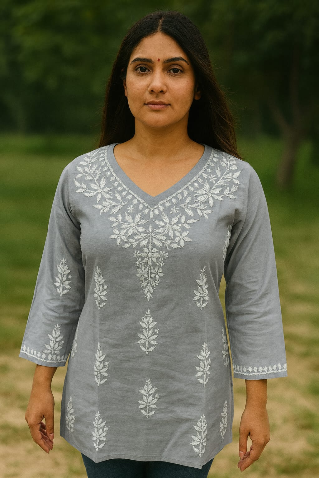 Traditional Lucknowi Chikankari Chanderi Tunic Top