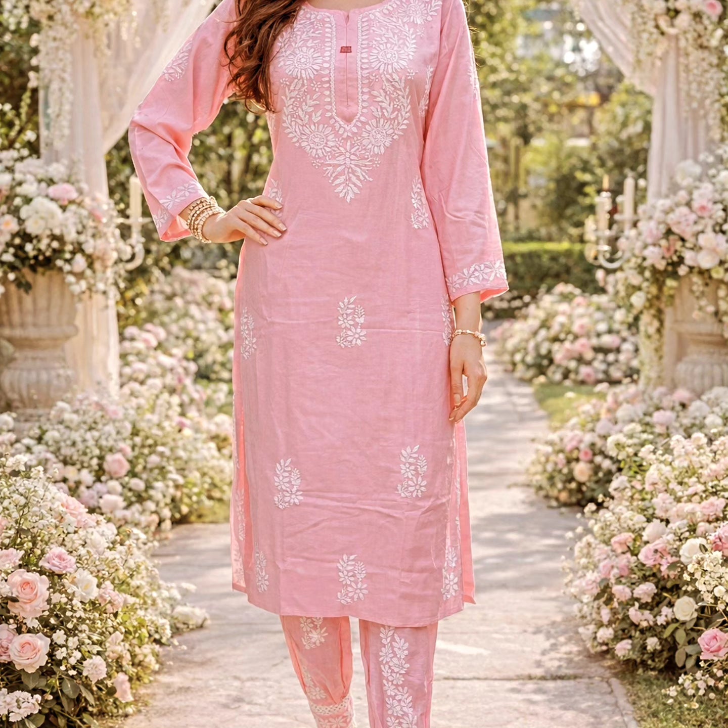 Stylish Rayon Afghani Kurti Plazo Set with Chikankari Hand Embroidery