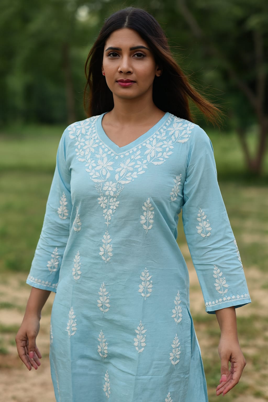 Traditional Lucknowi Chikankari Chanderi Tunic Top
