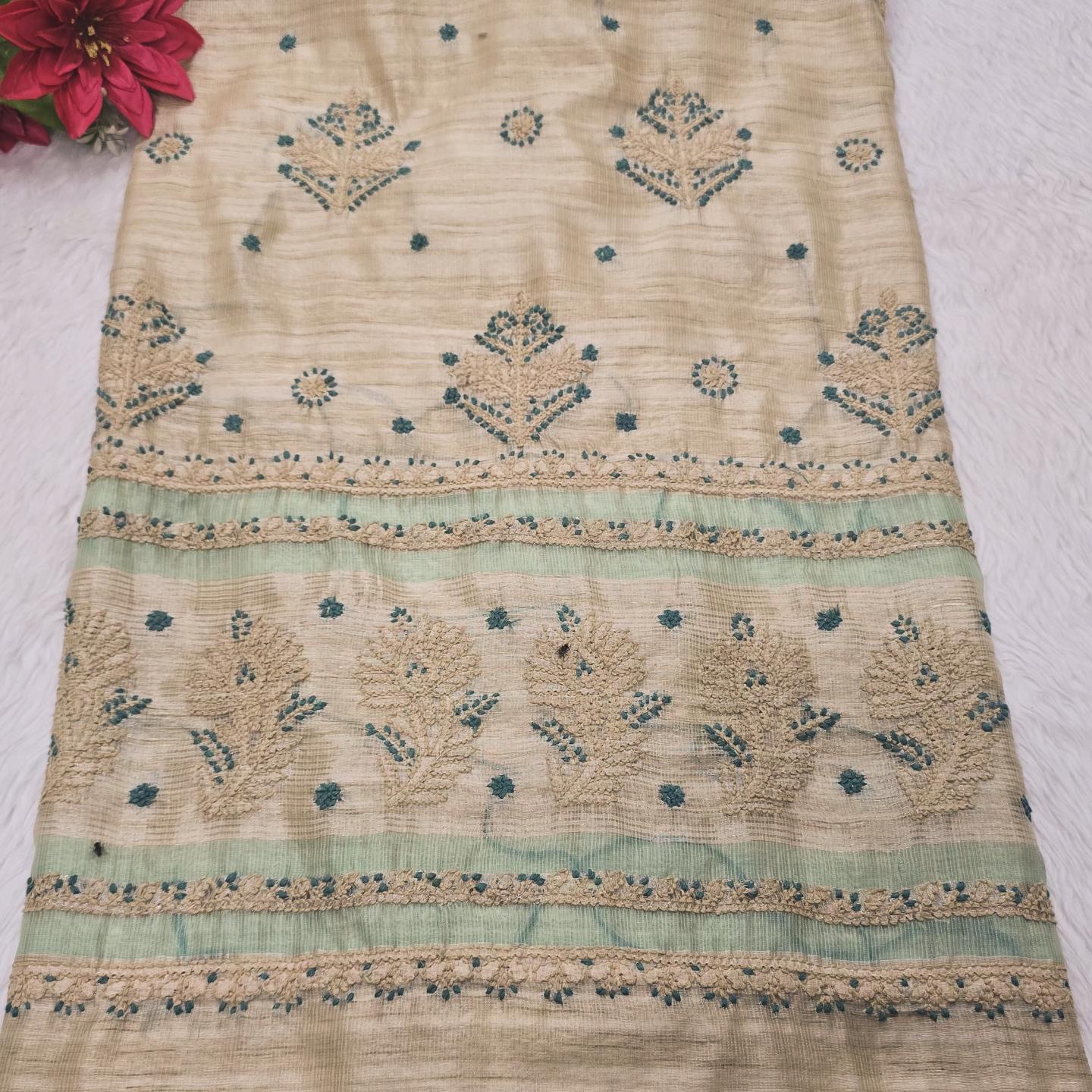 Luxury Kota Silk Chikankari Saree  – Handcrafted Beauty