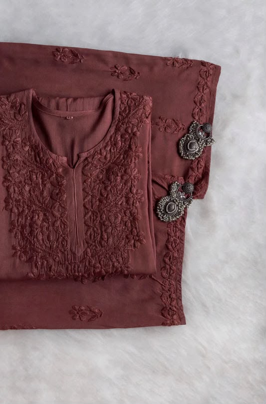 Premium Rayon Lucknowi Chikankari 2-Piece Kurta & Bottom Set – Hand Embroidered Ethnic Wear