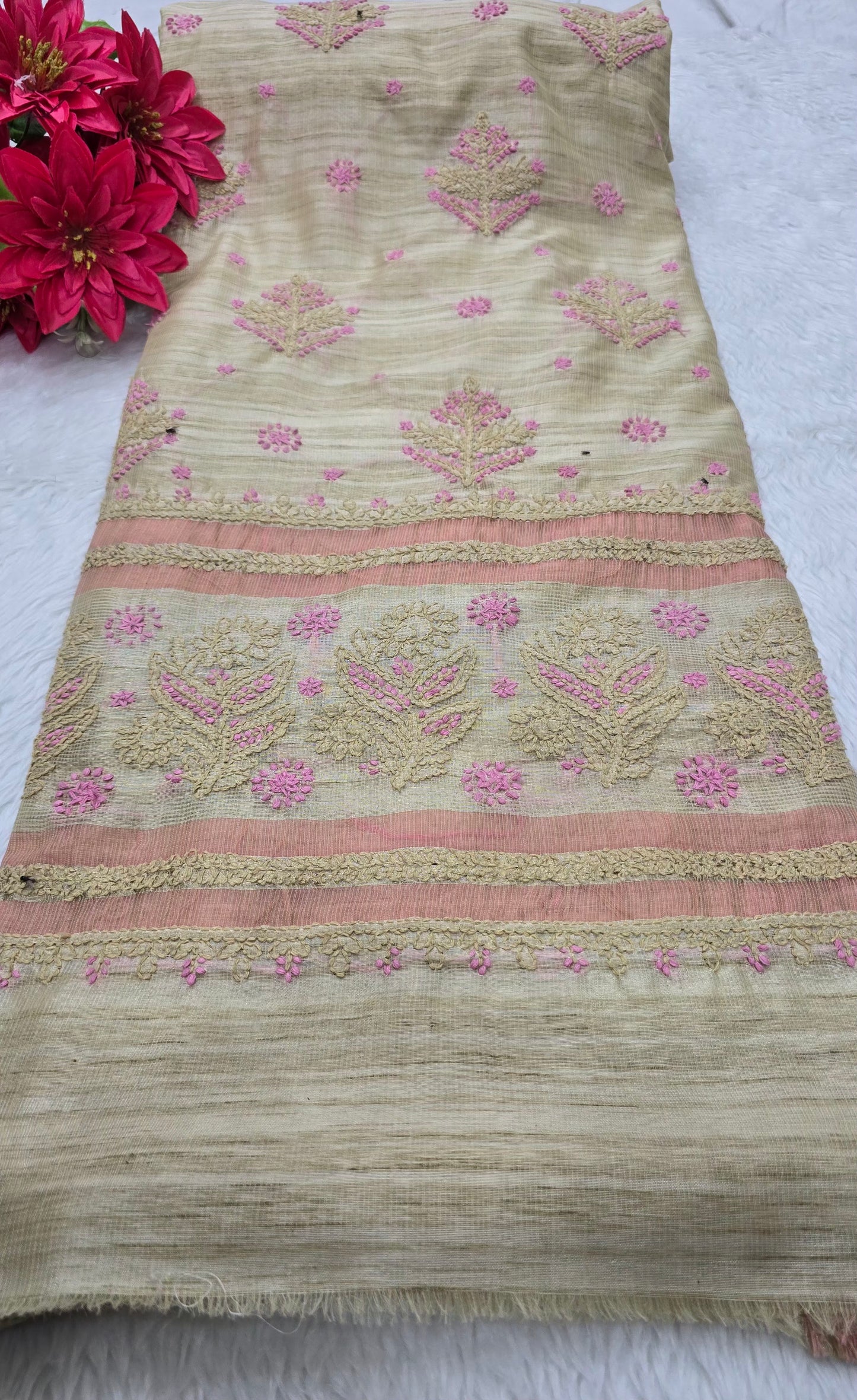 Luxury Kota Silk Chikankari Saree  – Handcrafted Beauty