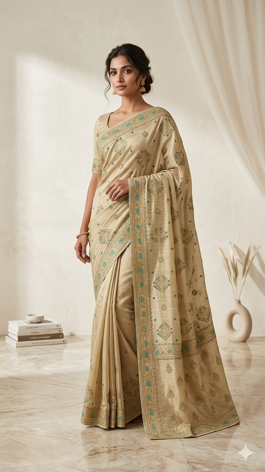 Luxury Kota Silk Chikankari Saree  – Handcrafted Beauty