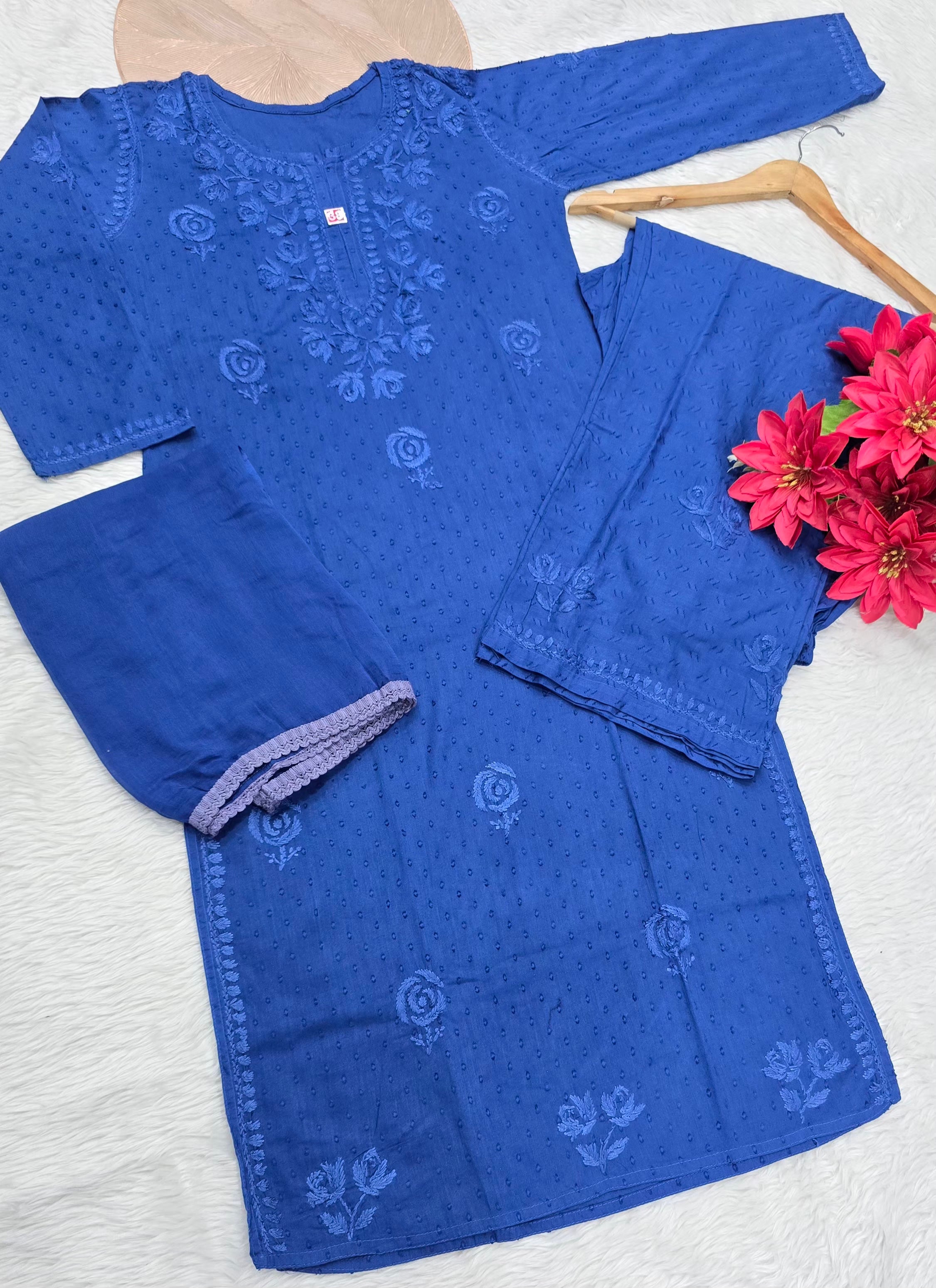 Premium Dobby Cotton Chikankari Embroidered Kurti Palazzo Set with Dupatta | Soft & Comfortable | Lucknowi Chikan Work