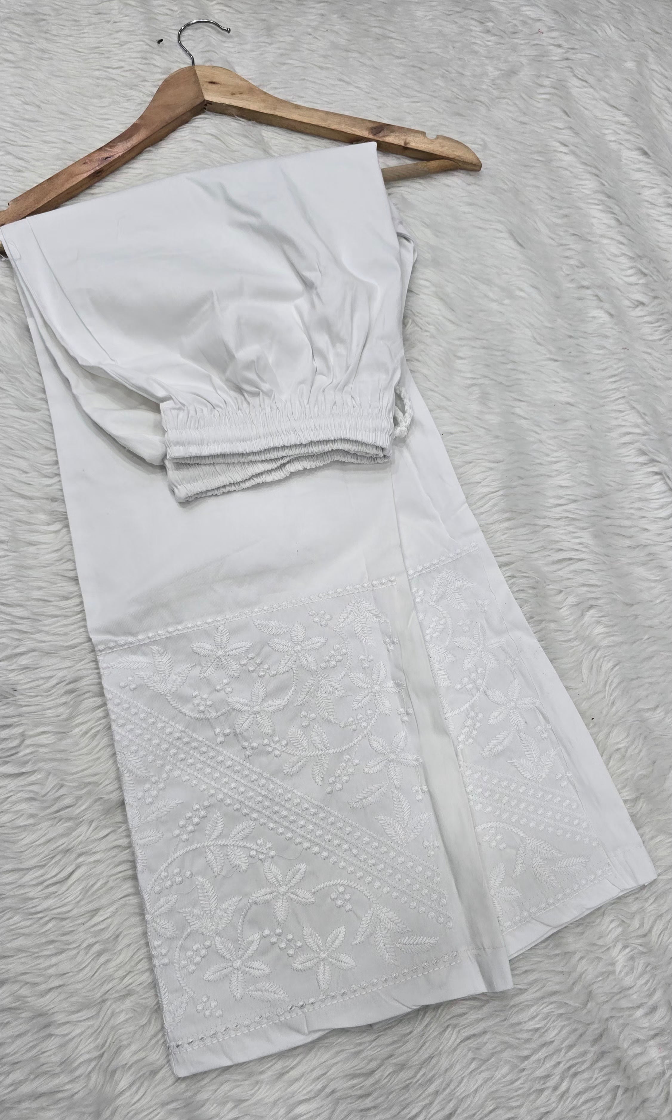 Lucknowi Chikankari Lycra Cotton White Stretchable Pant for Women