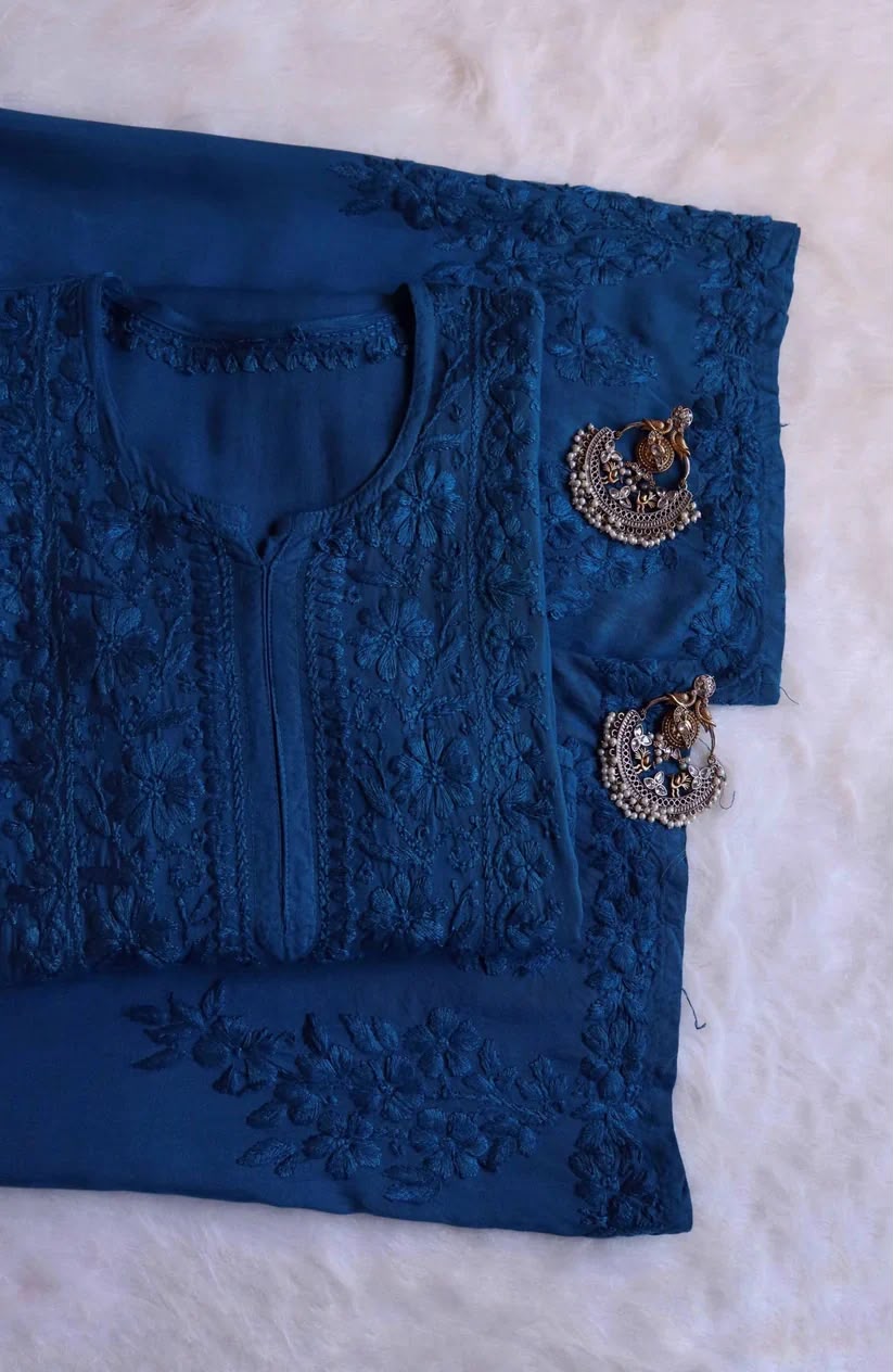 Premium Rayon Lucknowi Chikankari 2-Piece Kurta & Bottom Set – Hand Embroidered Ethnic Wear