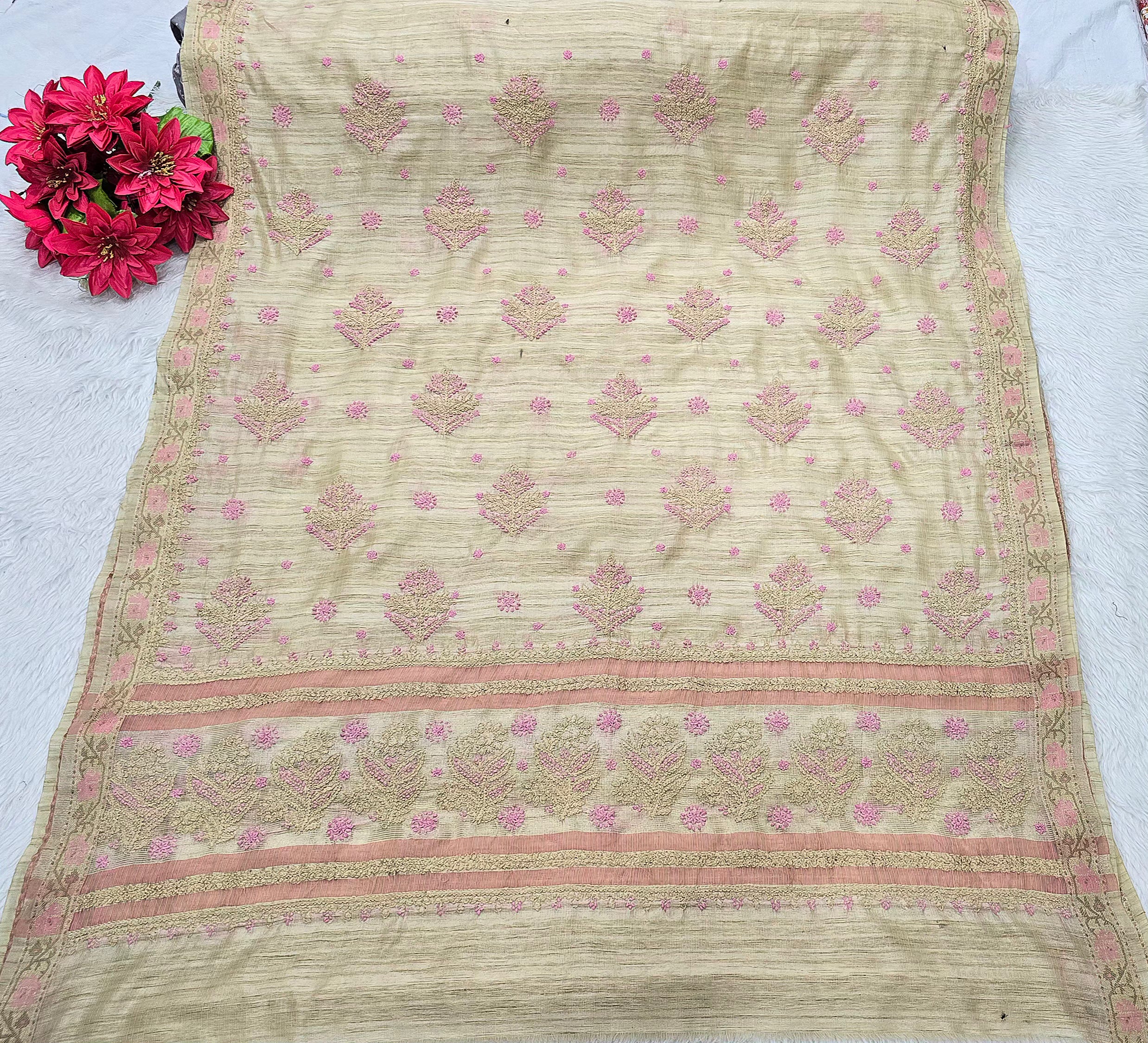 Luxury Kota Silk Chikankari Saree  – Handcrafted Beauty