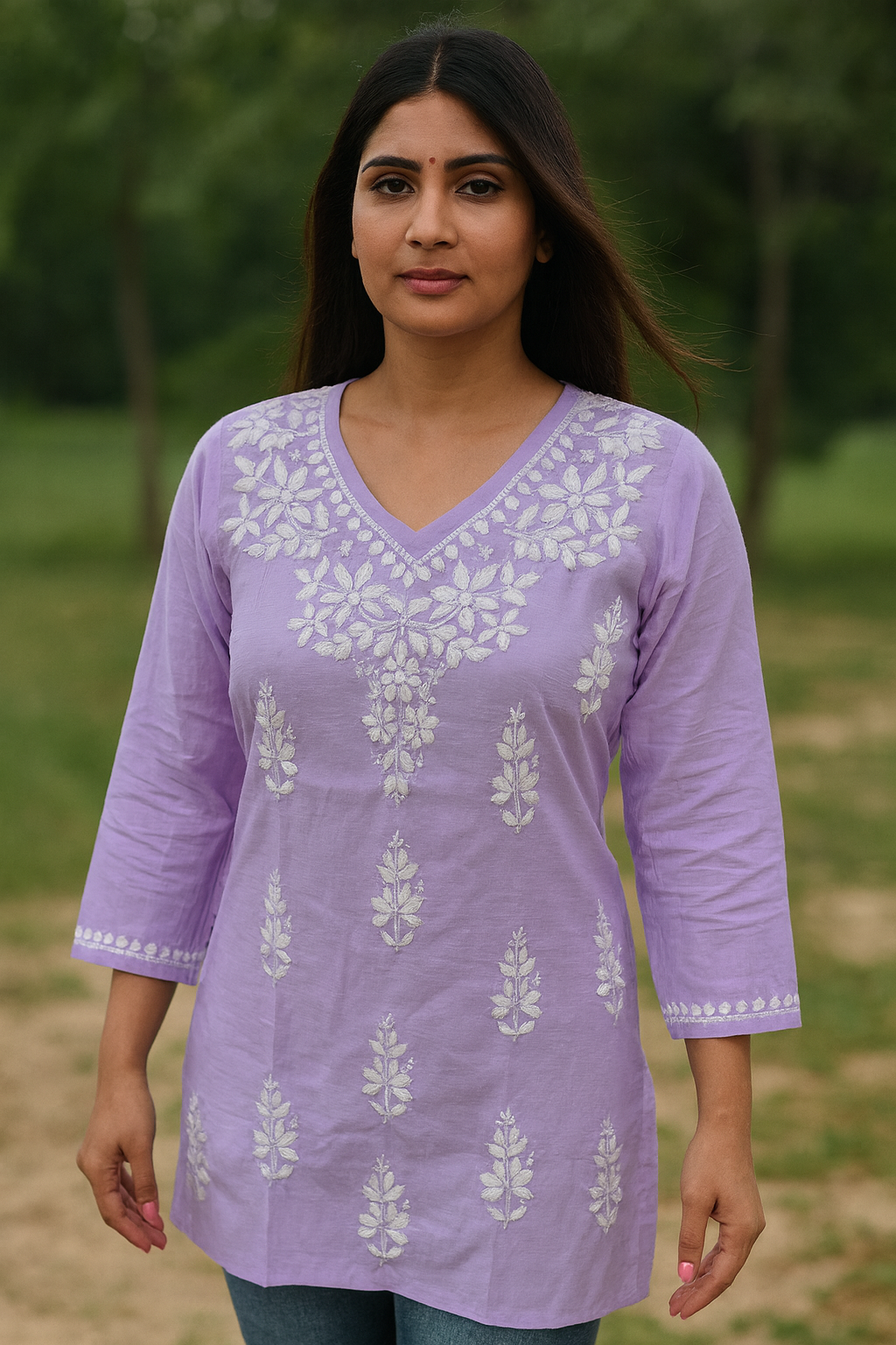 Traditional Lucknowi Chikankari Chanderi Tunic Top