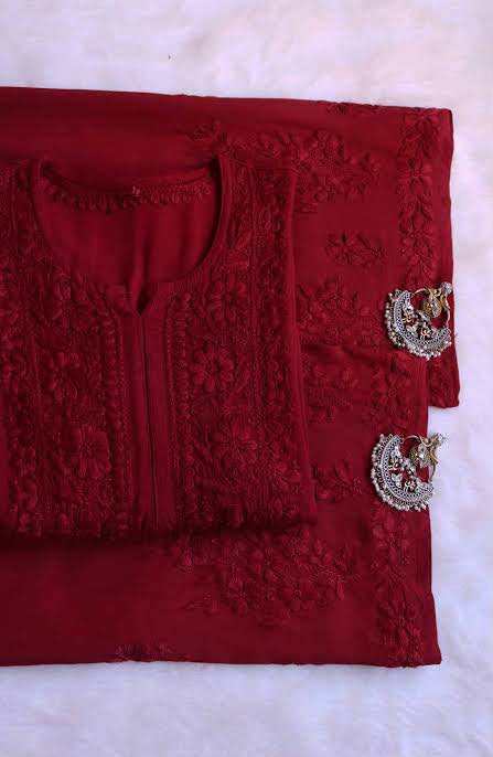 Premium Rayon Lucknowi Chikankari 2-Piece Kurta & Bottom Set – Hand Embroidered Ethnic Wear